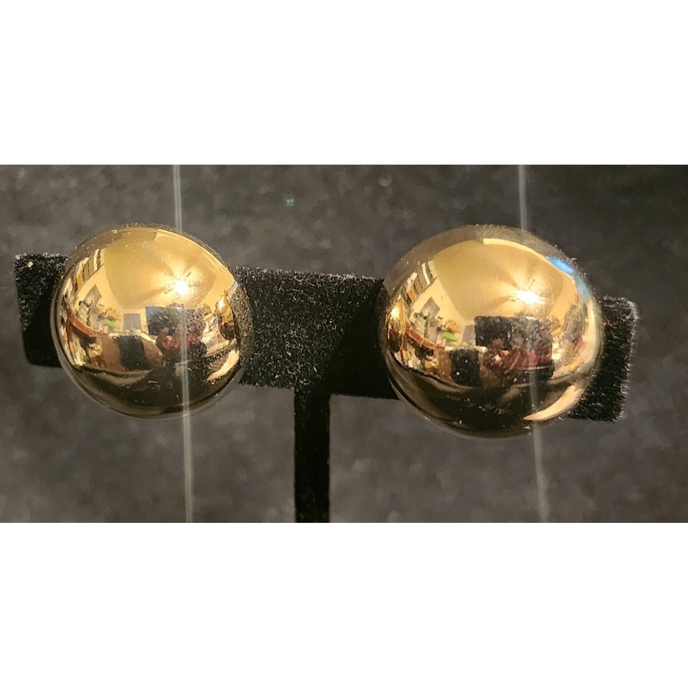 Vtg Bergere Clip On Gold Tone Dome Earrings